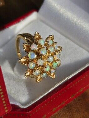 14k Vintage Gold Natural Opal Cluster Ring - Women Jewelry